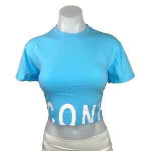 Iconic Blue Cotton Crew Neck Short Sleeve Spell Out Logo Cropped Top Tee Size M